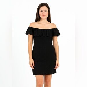 New Betsey Johnson women's black lace dress ruffle neck sleeveles dress size S